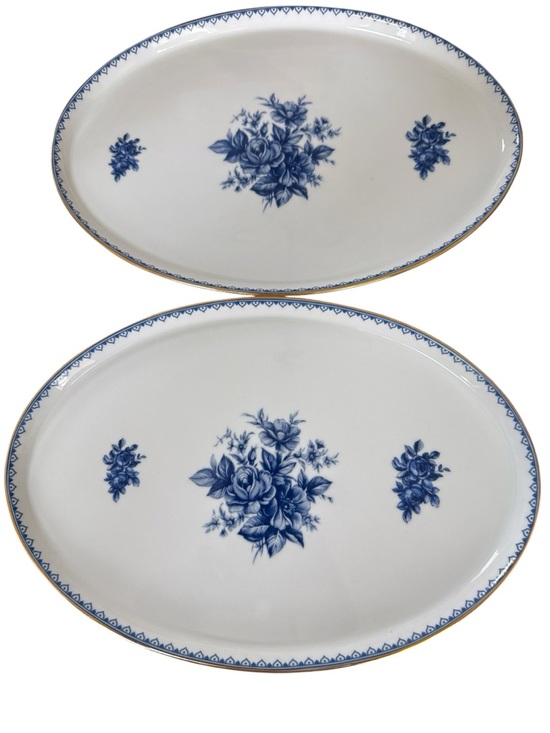 Other - Limoges France Blue Floral Oval Serving Platters Set of 2 Gold Trim
